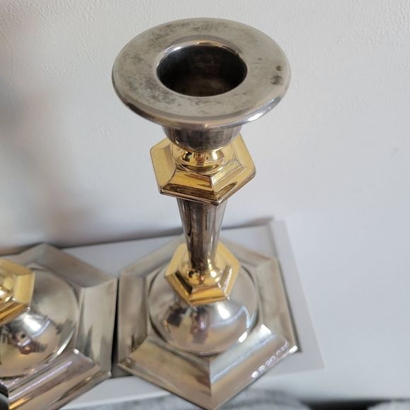 Vintage MCM Regal Silver Zinc Candlestick Holders Tall - Picture 2 of 8